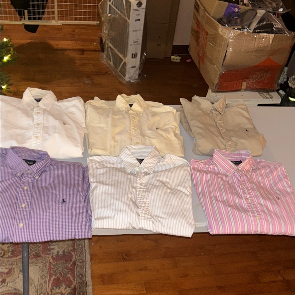Ralph Lauren lot of 6 Men's Casual Button Down Shirts - White, Cream, Purple